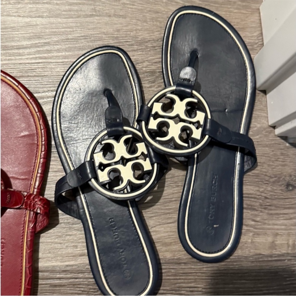 Tory Burch Dark Blue and Cream Sandals